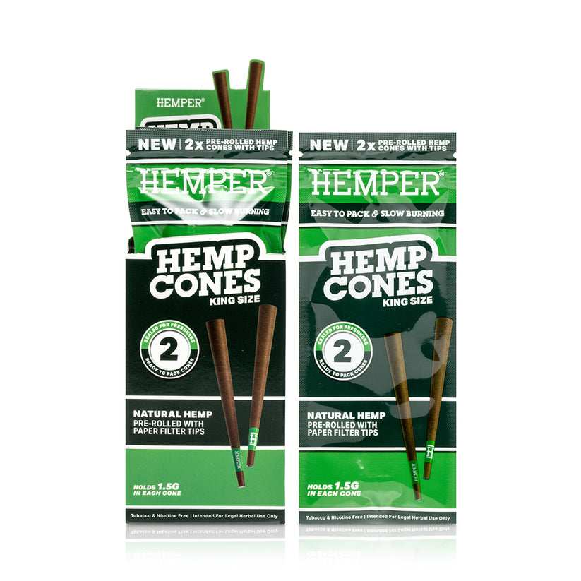 King Size Hemp Cones + Paper Tip 2PK (DISPLAY 12x) - HEMPER