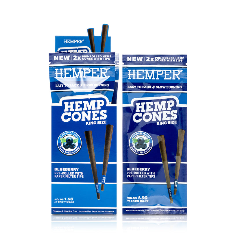 King Size Hemp Cones Blueberry + Paper Tip 2PK (DISPLAY 12x) - HEMPER