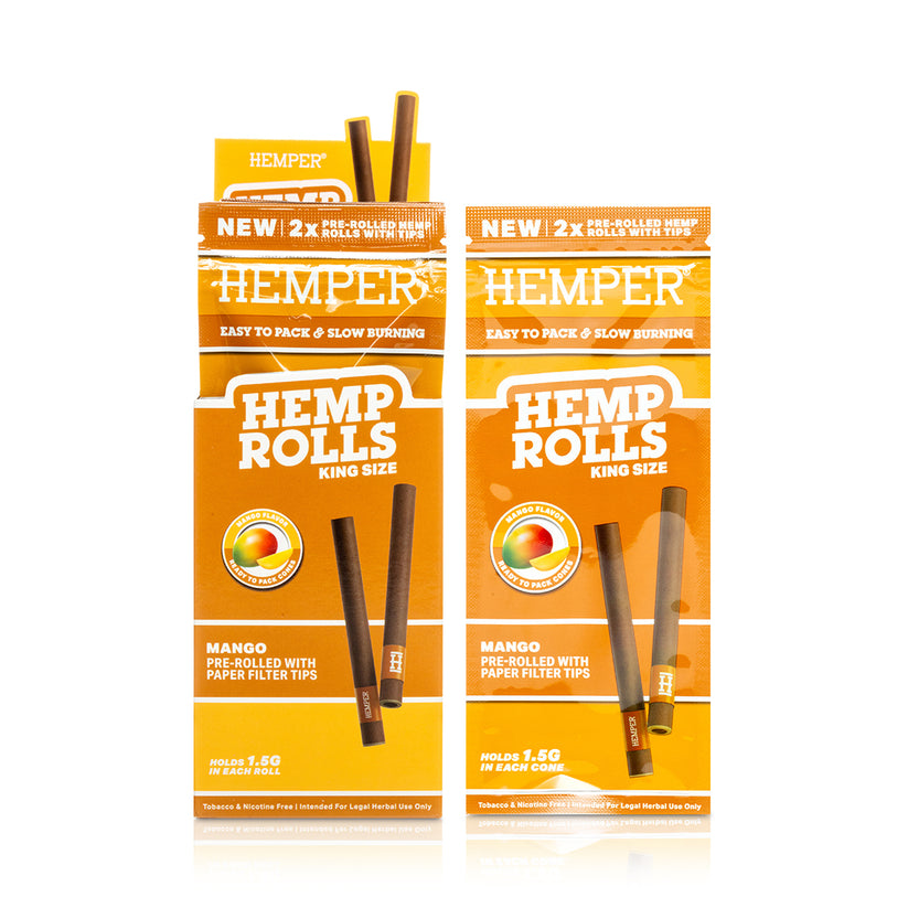 King Size Hemp Rolls Mango + Paper Tip 2PK (DISPLAY 12x) - HEMPER