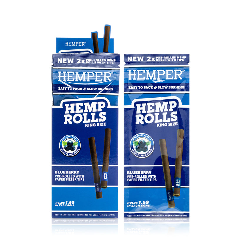 King Size Hemp Rolls Blueberry + Paper Tip 2PK (DISPLAY 12x) - HEMPER