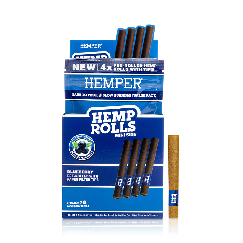 Mini Size Hemp Rolls Blueberry + Paper Tip 4PK (DISPLAY 12x) - HEMPER